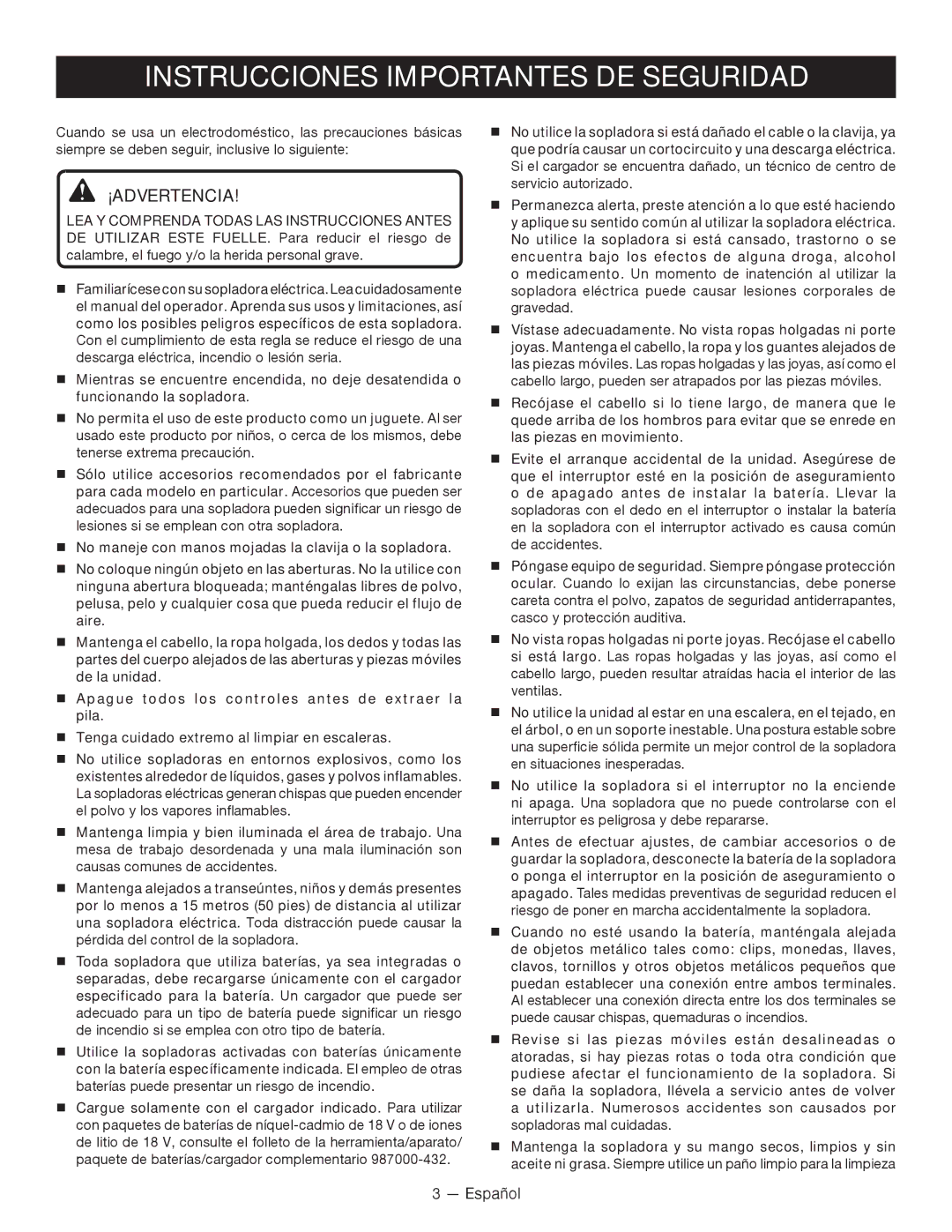 Ryobi P2102 manuel dutilisation Instrucciones Importantes DE Seguridad, ¡Advertencia 