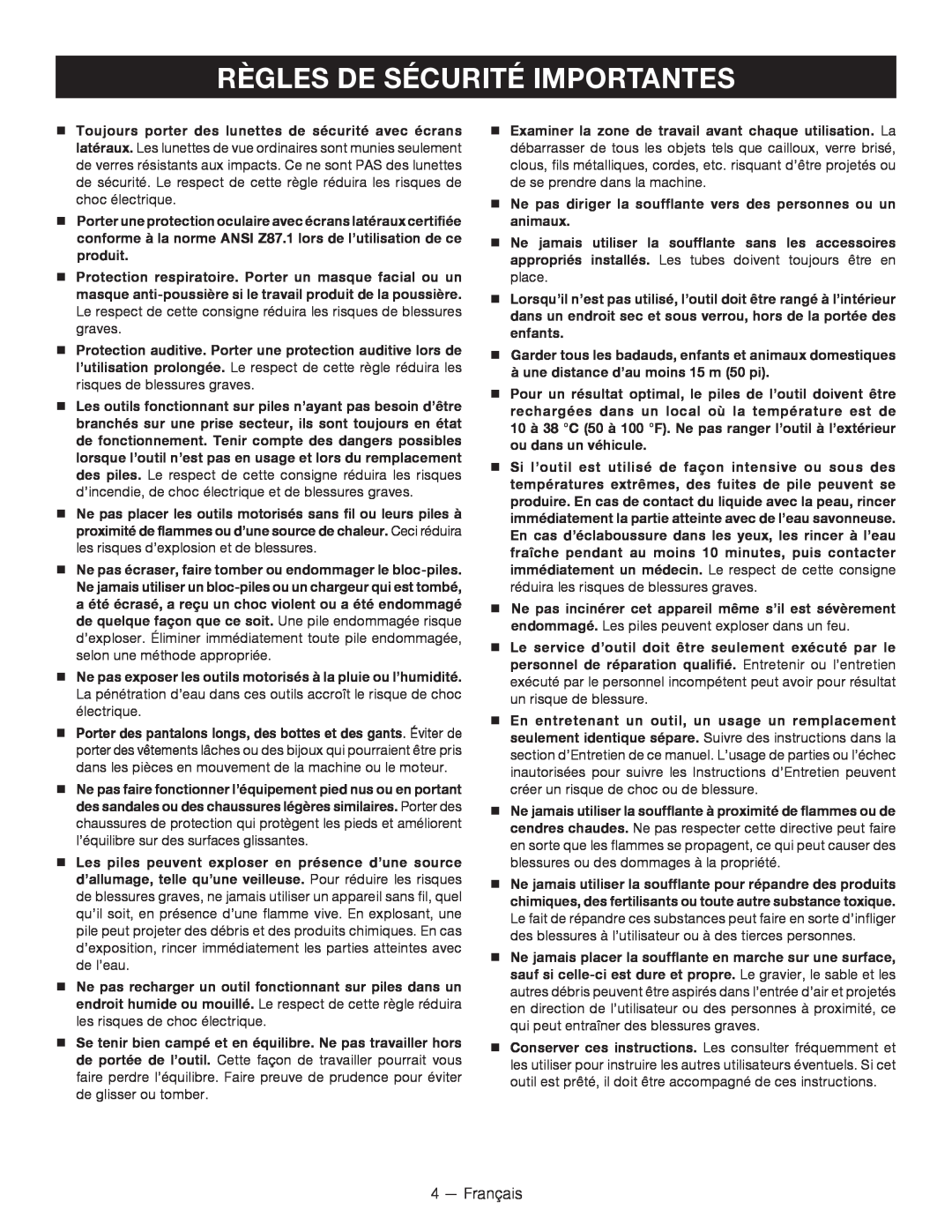 Ryobi P2102 manuel dutilisation Règles De Sécurité Importantes, 4 — Français 