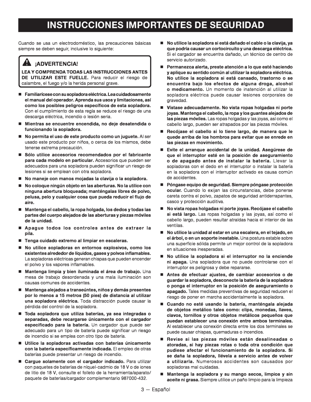 Ryobi P2102 manuel dutilisation Instrucciones Importantes De Seguridad, ¡Advertencia 