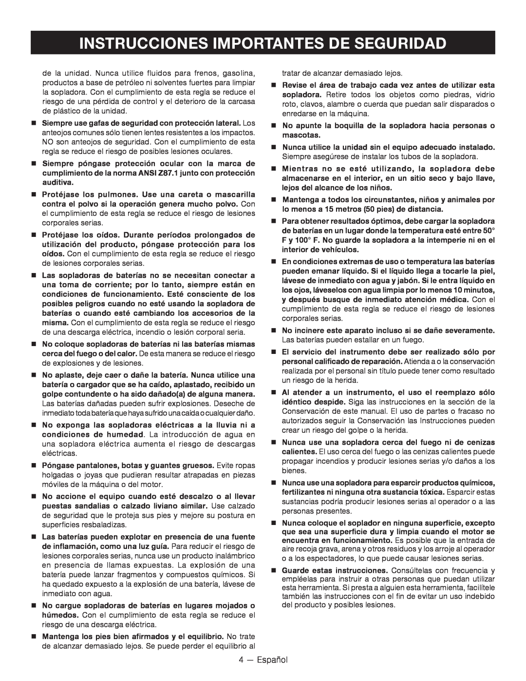 Ryobi P2102 manuel dutilisation Instrucciones Importantes De Seguridad, 4 — Español 