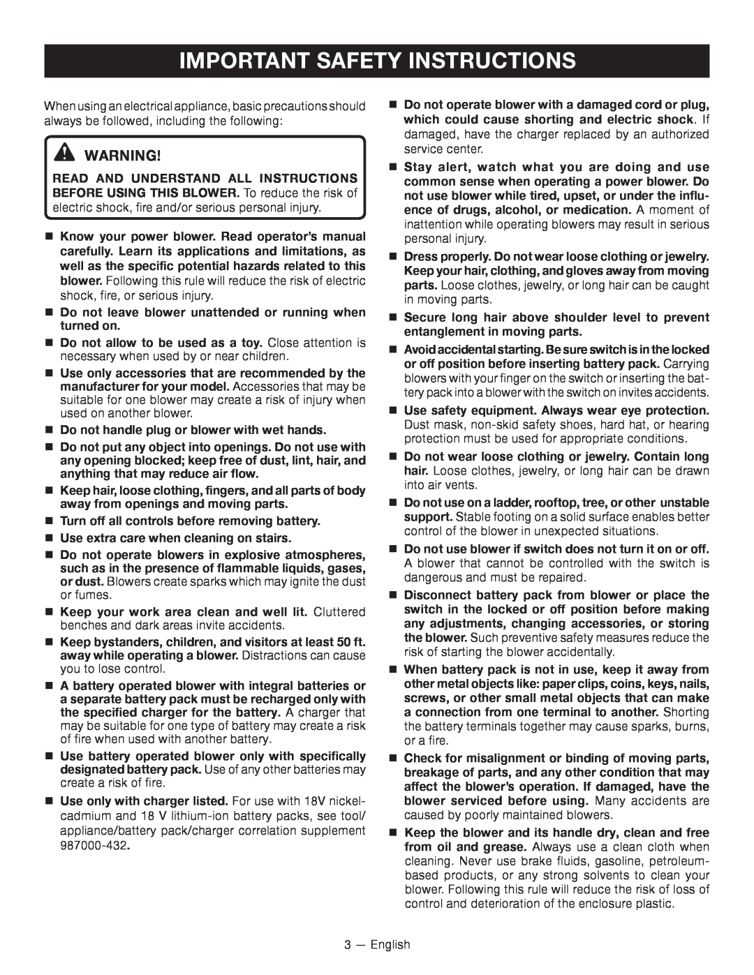 Ryobi P2102 manuel dutilisation Important Safety Instructions 
