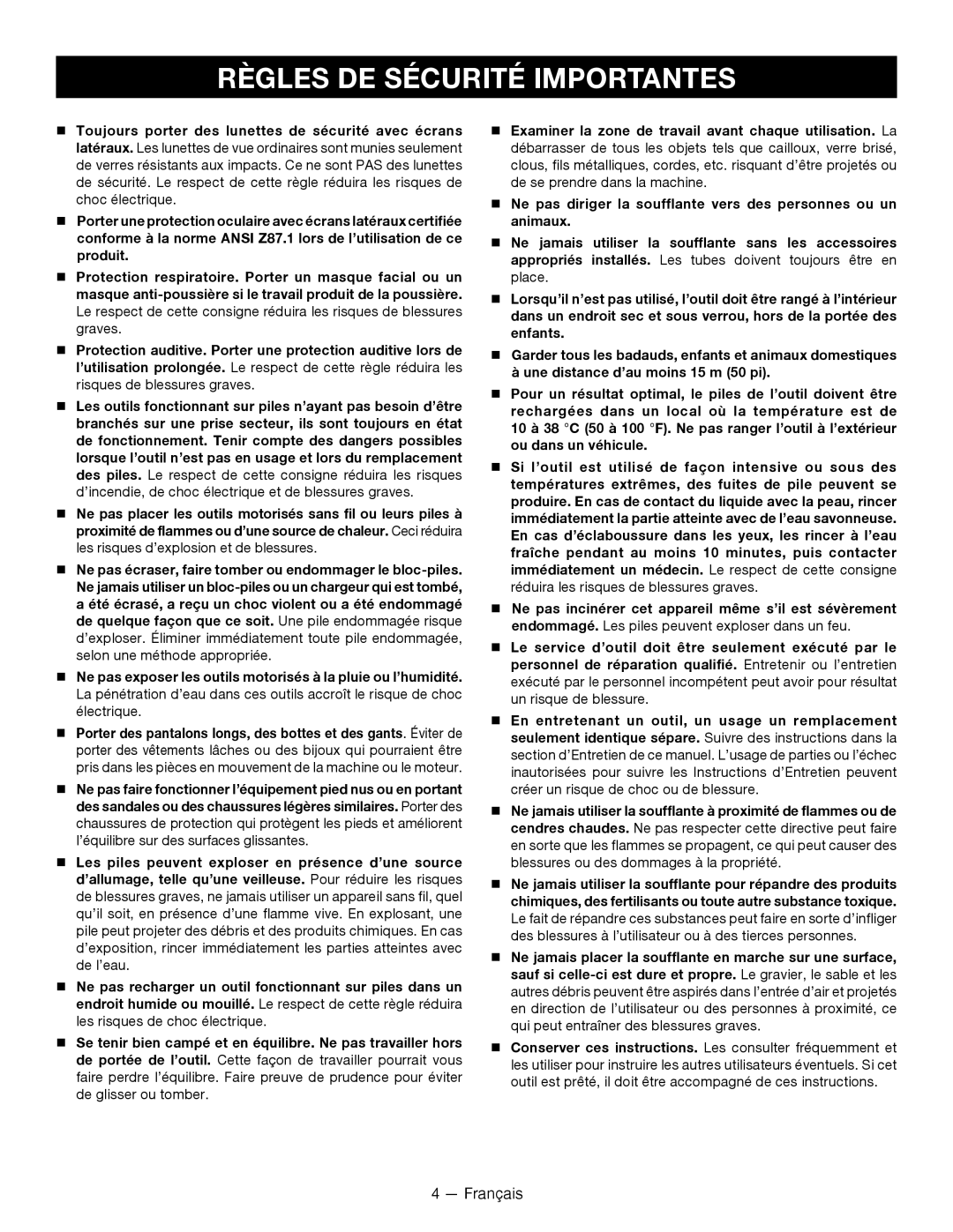 Ryobi P2105 manuel dutilisation Règles De Sécurité Importantes, Français 
