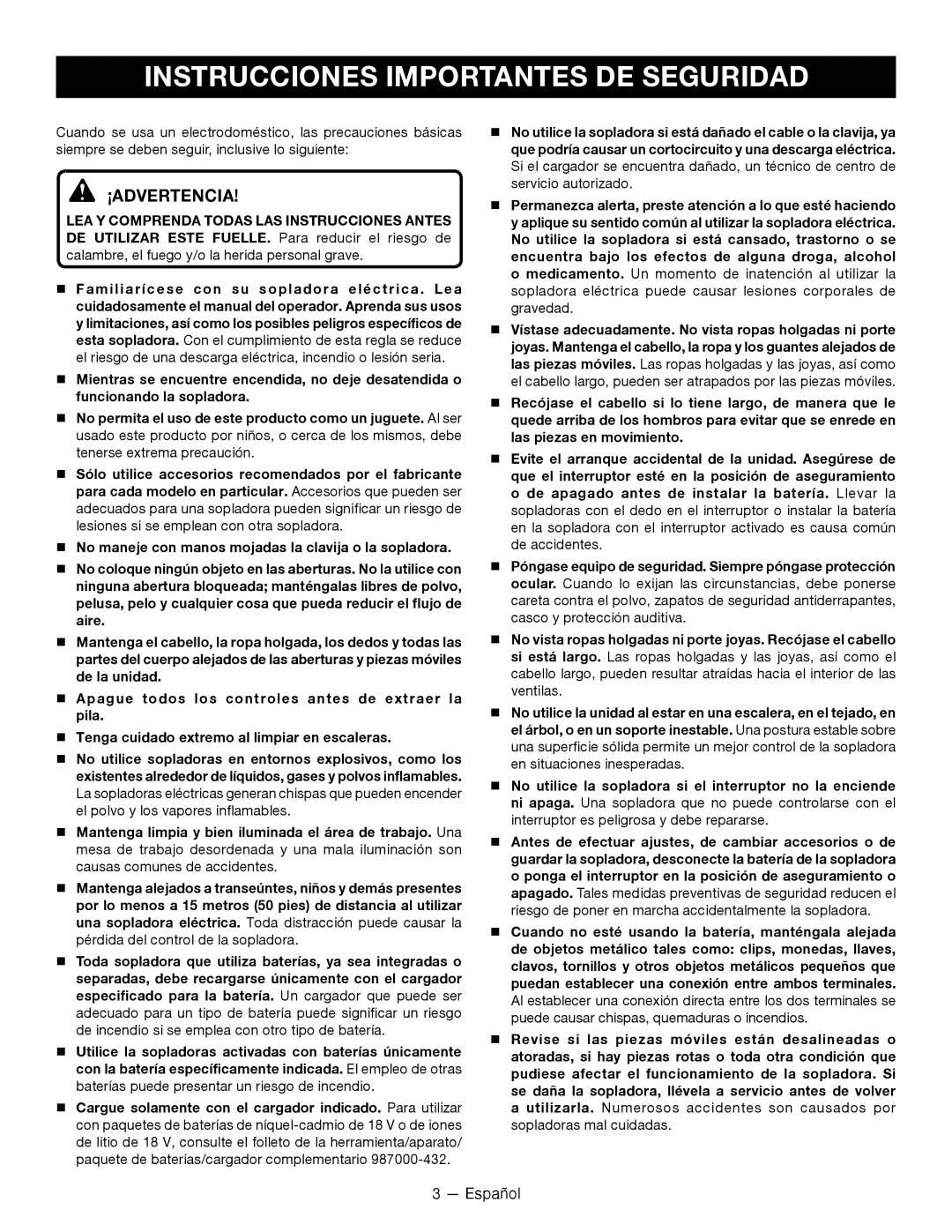 Ryobi P2105 manuel dutilisation Instrucciones Importantes De Seguridad, ¡Advertencia 