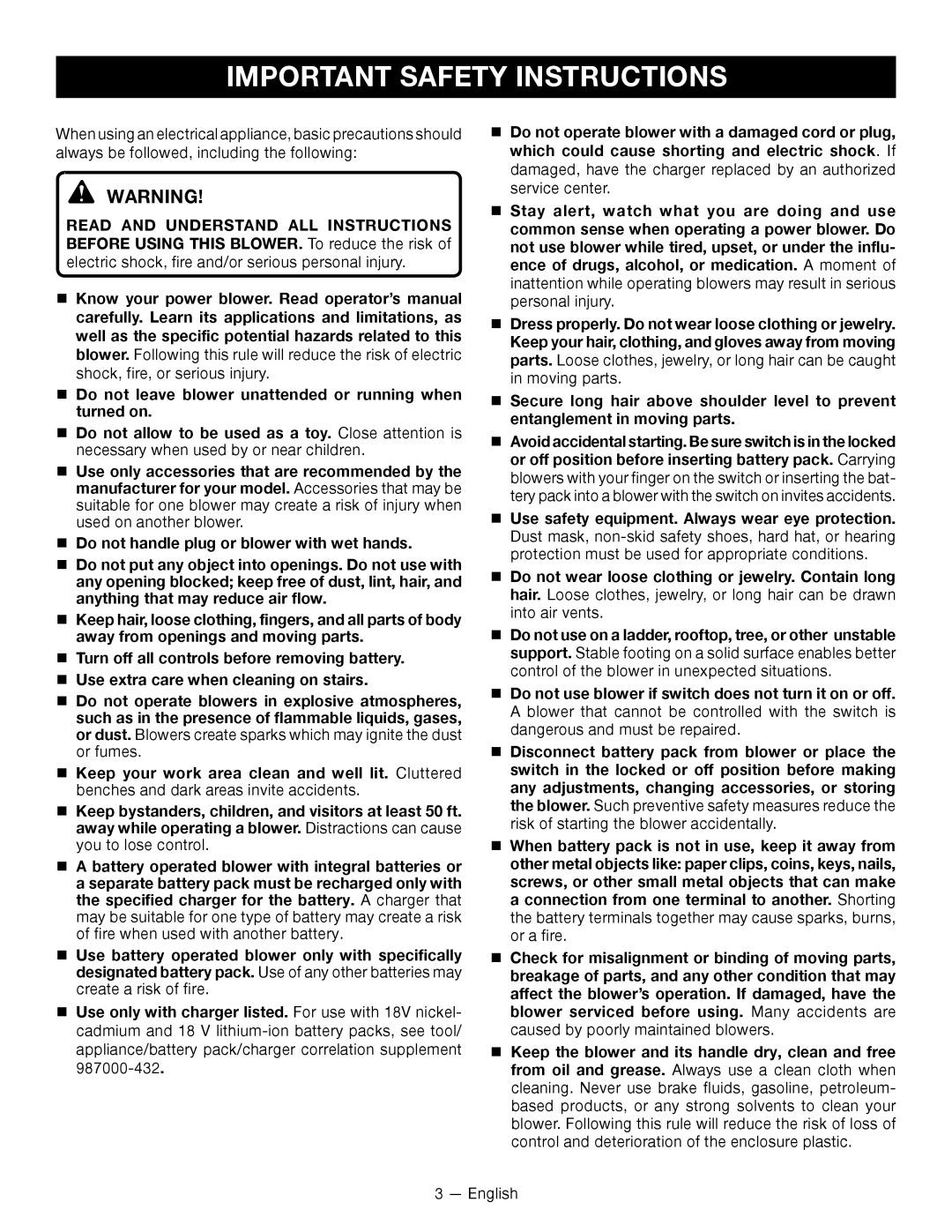 Ryobi P2105 manuel dutilisation Important Safety Instructions 