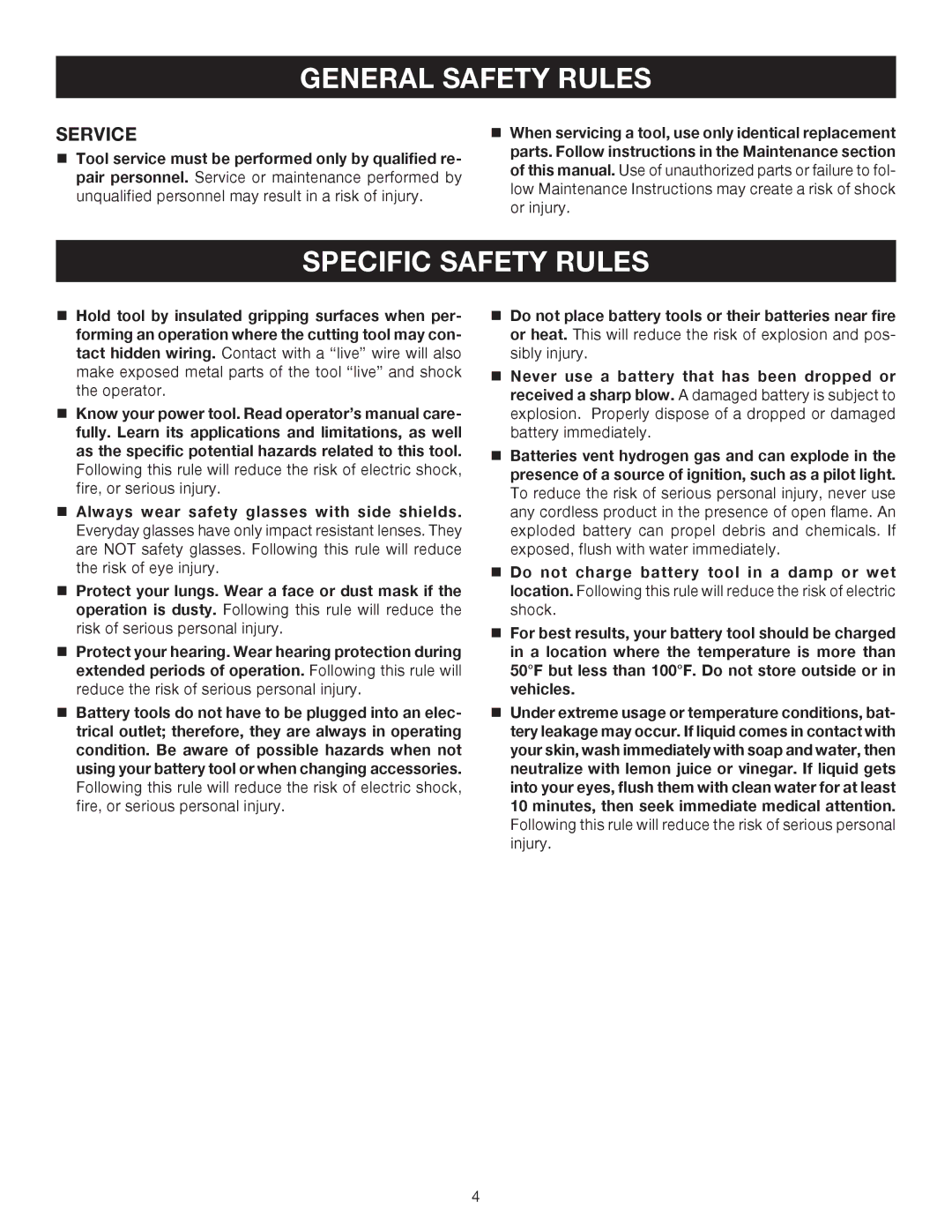 Ryobi P220 manual Specific Safety Rules, Service 