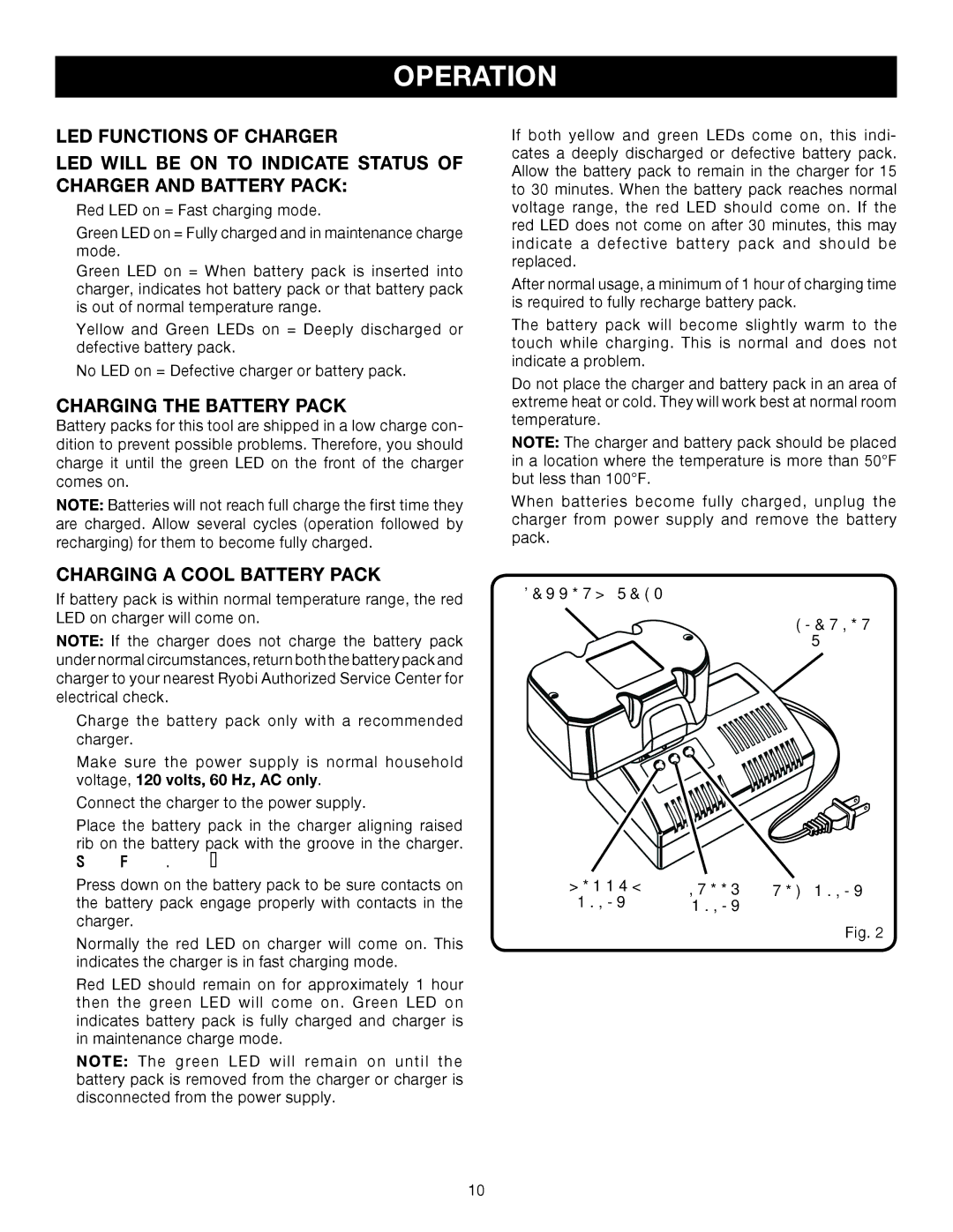 Ryobi P230 manual Charging the Battery Pack, Charging a Cool Battery Pack 