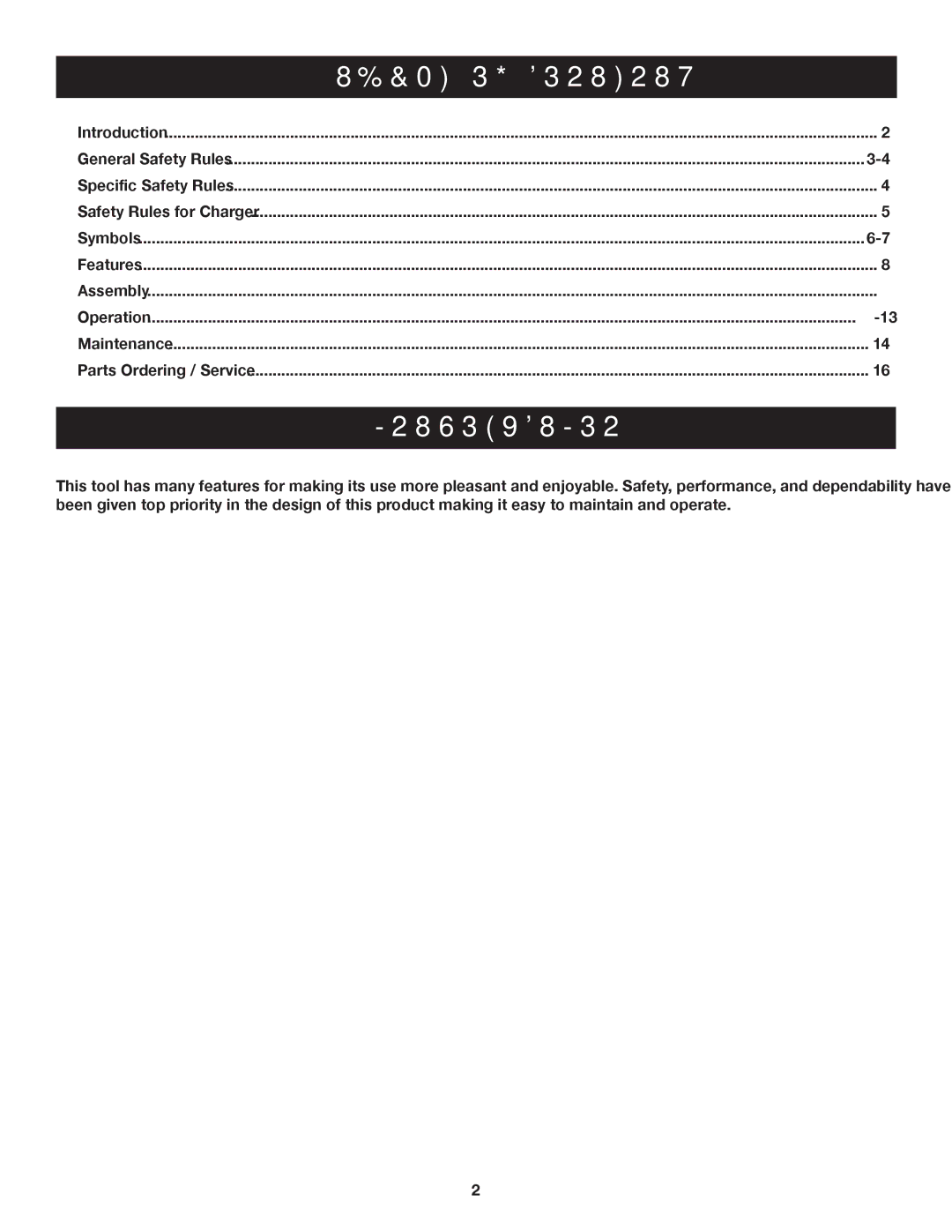 Ryobi P230 manual Introduction, Table of Contents 