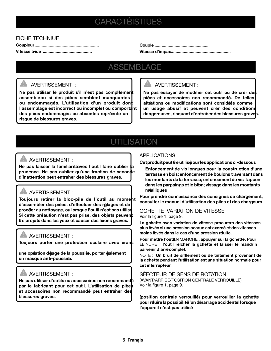 Ryobi P236A manuel dutilisation Caractéristiques, Assemblage, Utilisation 