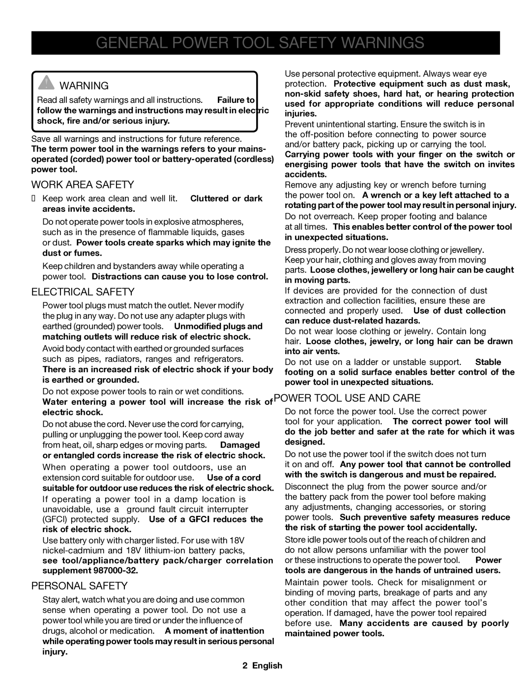 Ryobi P236A manuel dutilisation General Power Tool Safety Warnings, Work Area Safety, Electrical Safety, Personal Safety 