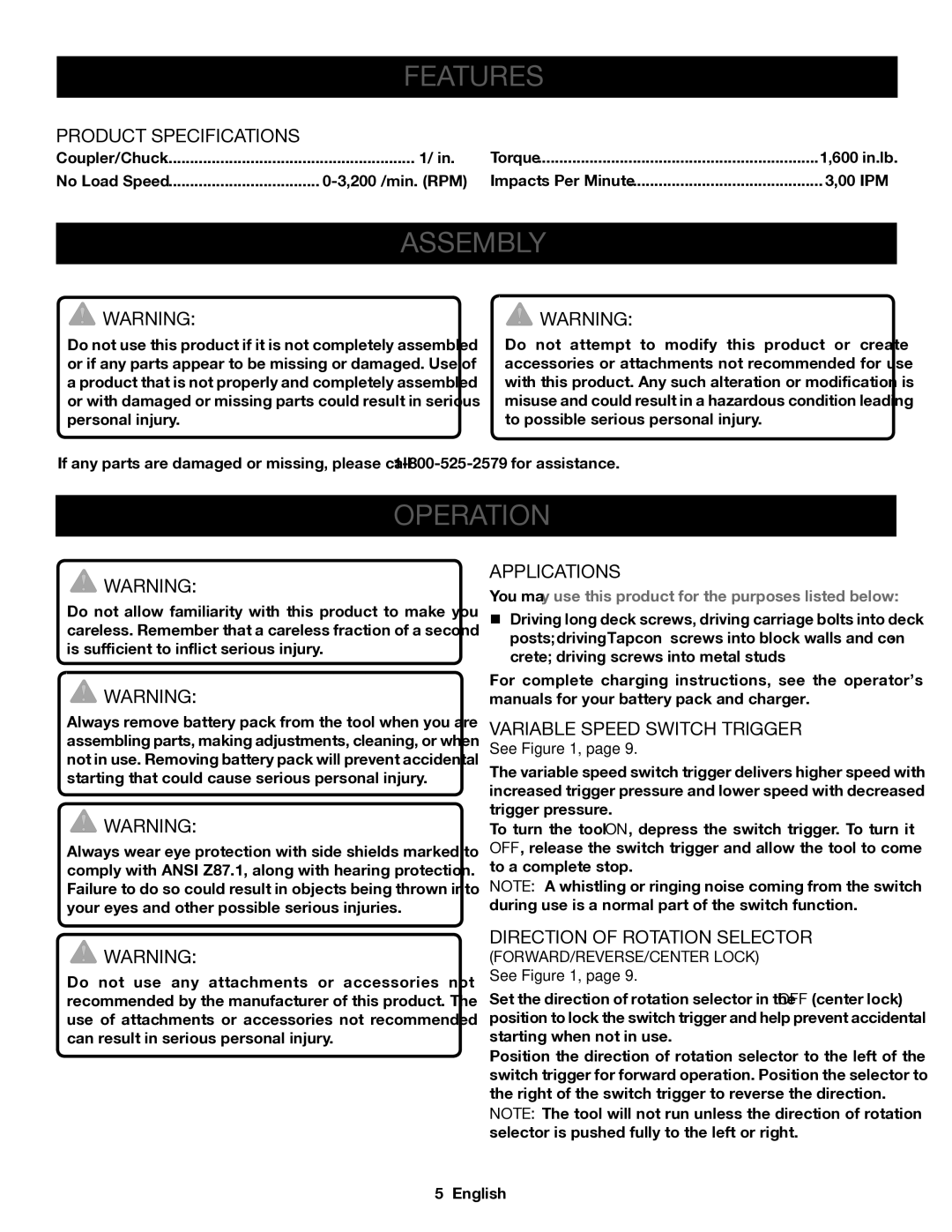 Ryobi P236A manuel dutilisation Features, Assembly, Operation 