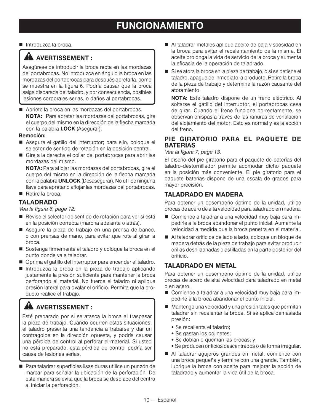 Ryobi P240 manuel dutilisation PIE Giratorio Para EL Paquete DE Baterías, Taladrado EN Madera, Taladrado EN Metal 