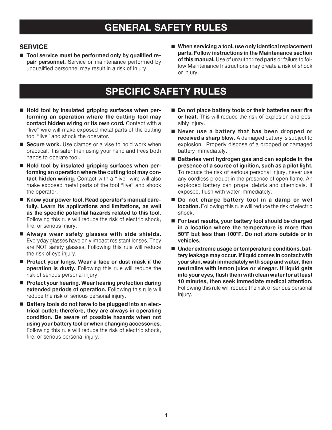 Ryobi P240 manual Specific Safety Rules, Service 