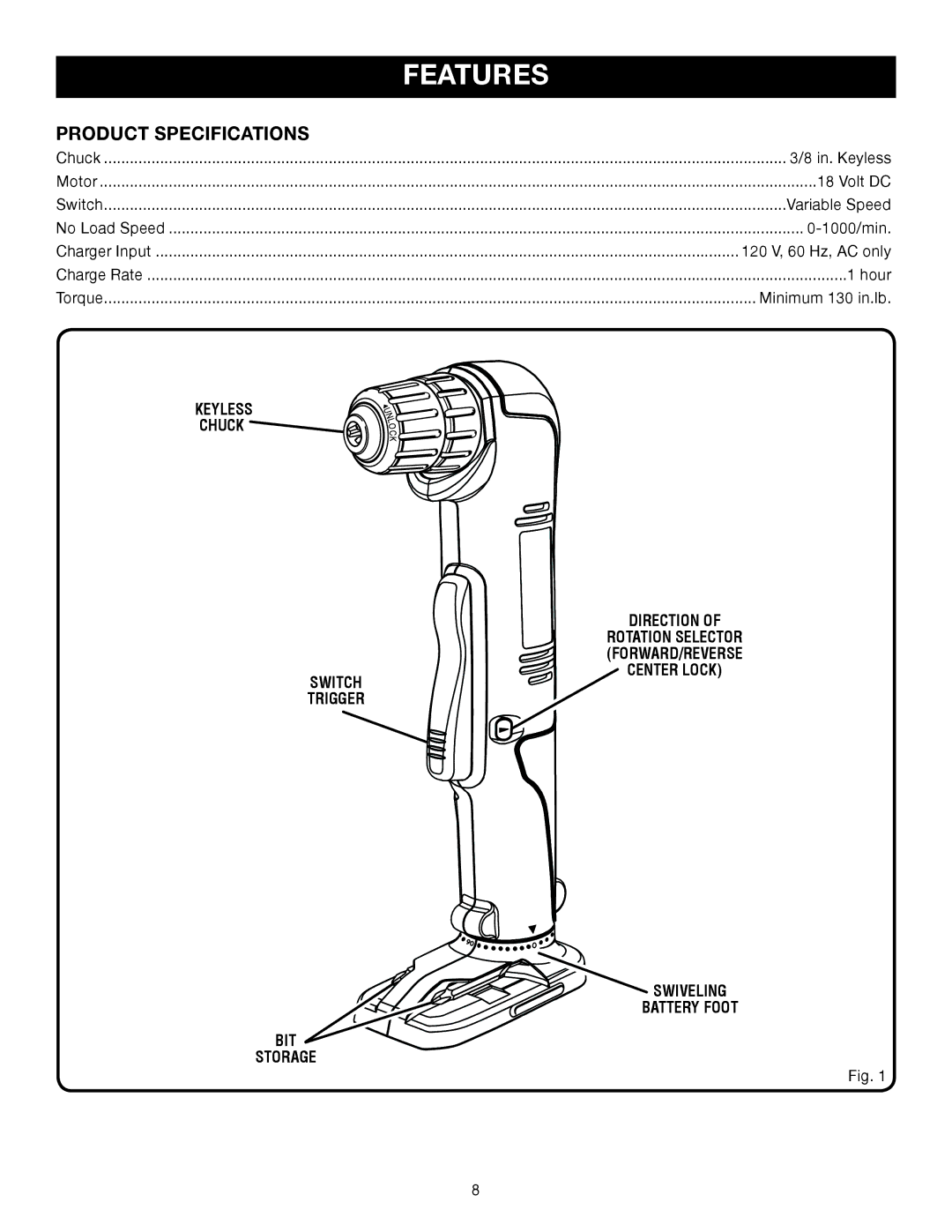 Ryobi P240 manual Features, Product Specifications 