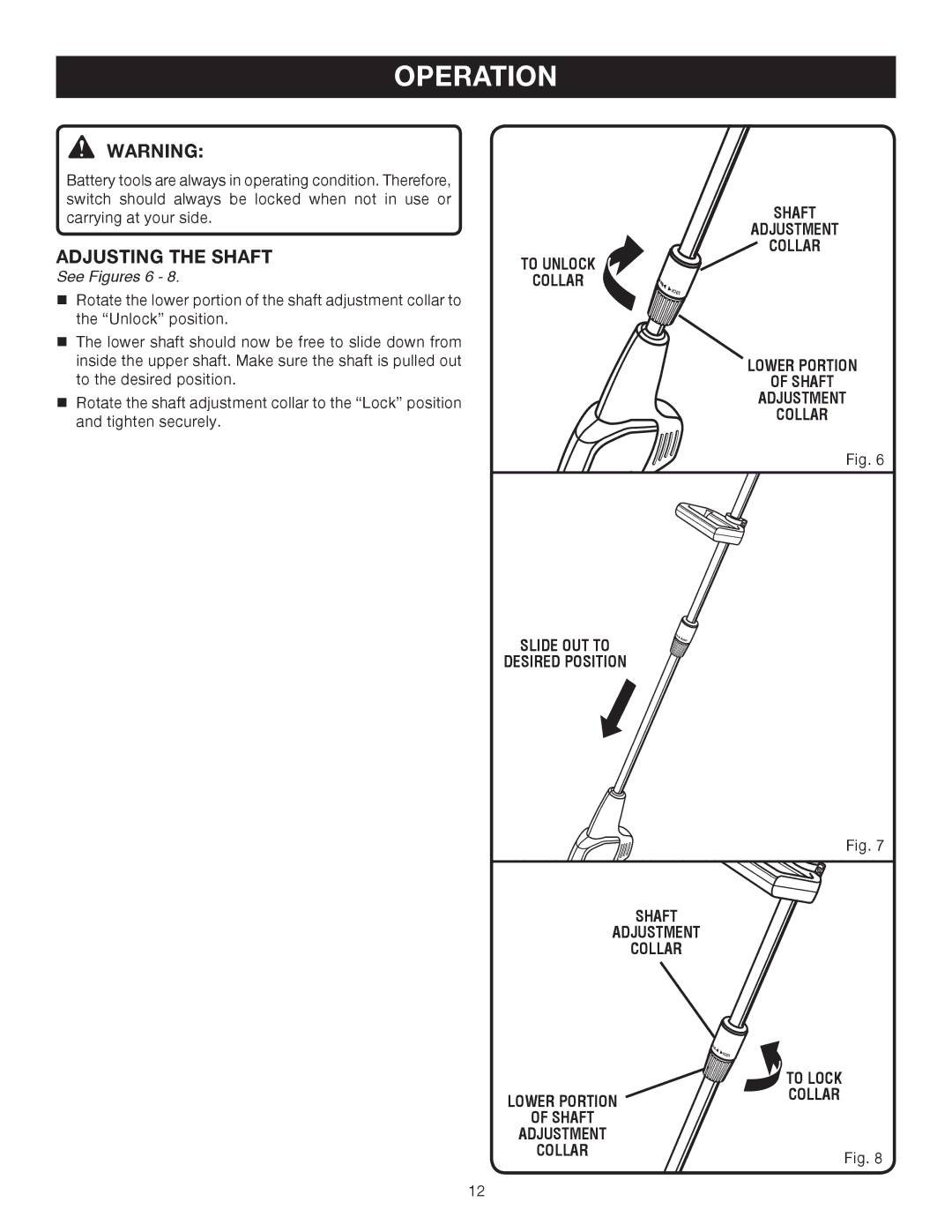 Ryobi P2500 manual Adjusting the Shaft, See Figures 6 