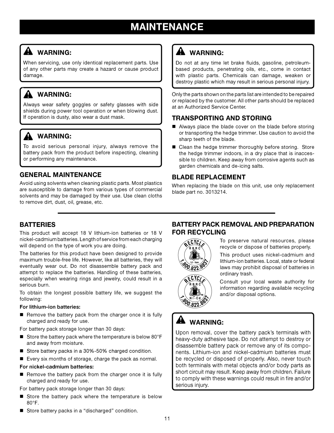 Ryobi P2600A manual Maintenance 