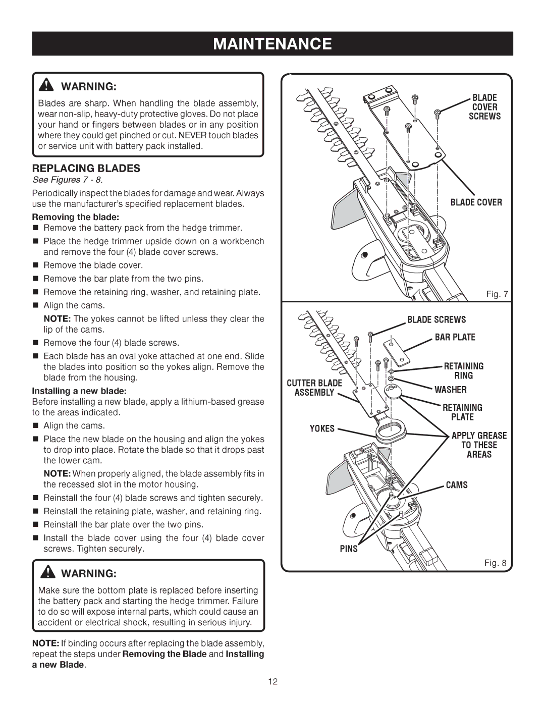 Ryobi P2600A manual Replacing Blades, See Figures 7 