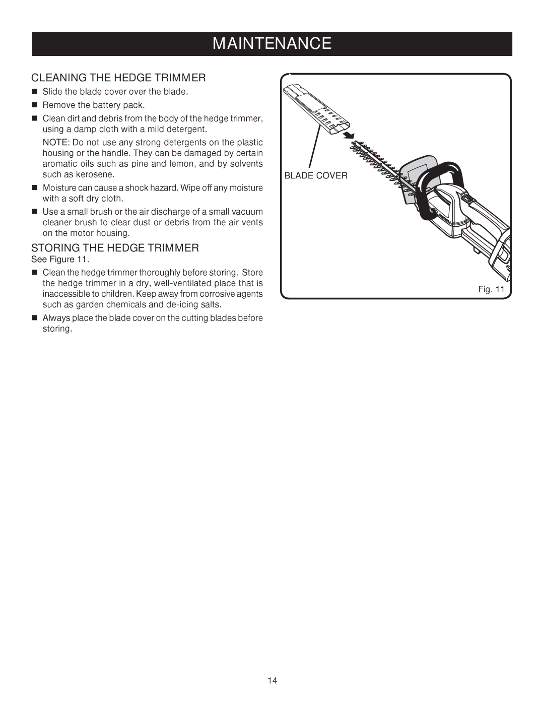 Ryobi P2600A manual Cleaning the Hedge Trimmer, Storing the Hedge Trimmer 