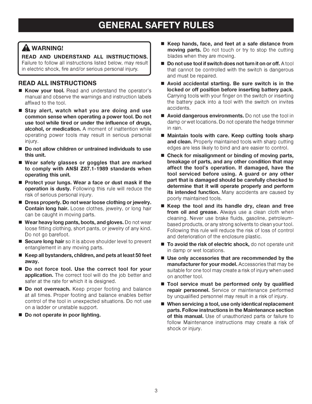 Ryobi P2600A manual General Safety Rules, Read ALL Instructions 