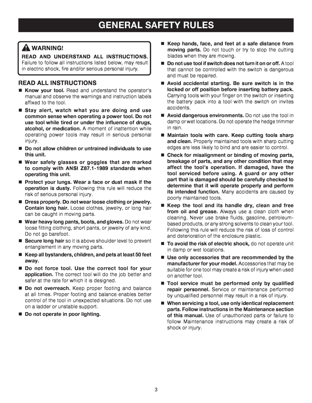 Ryobi P2600A manual General Safety Rules, Read All Instructions 