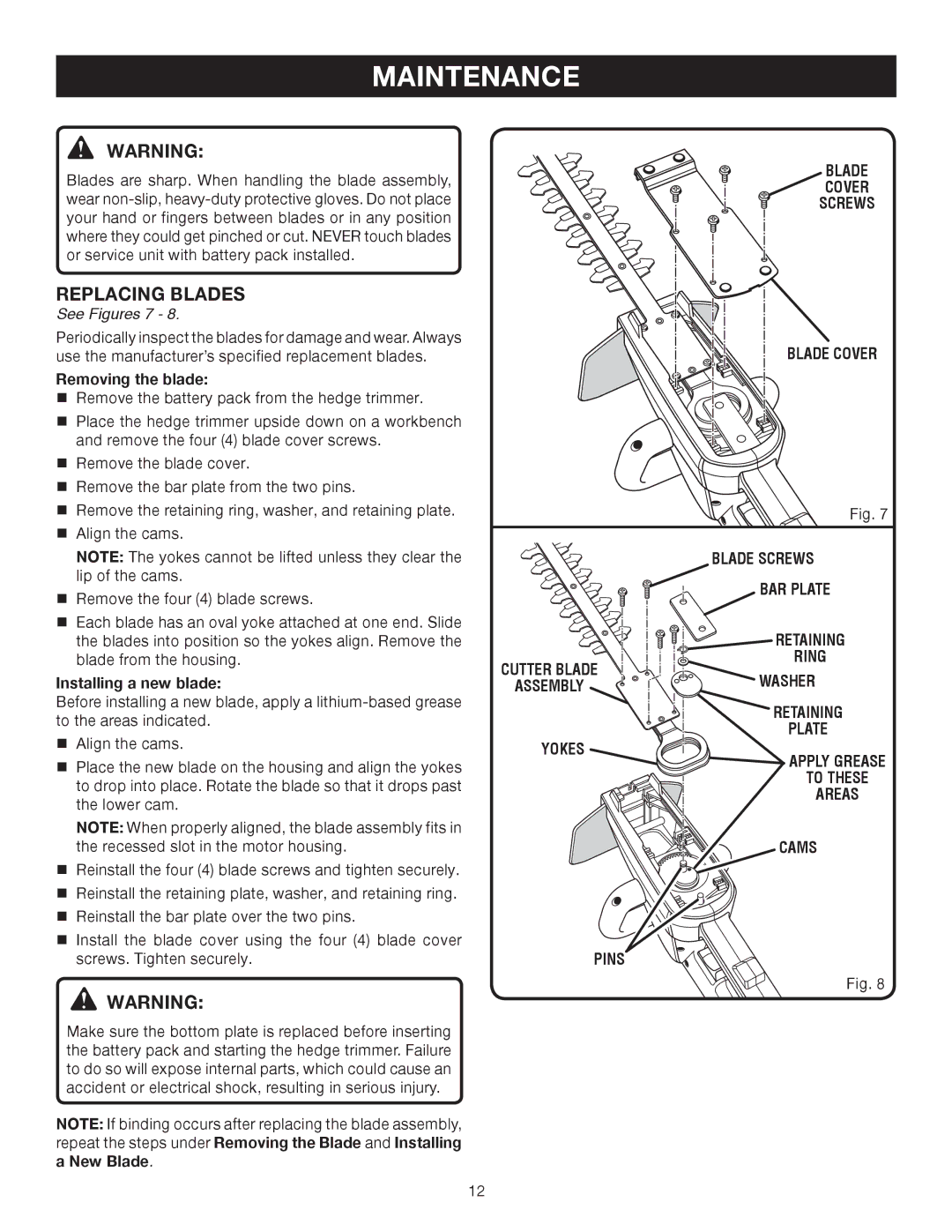 Ryobi P2601 manual Replacing Blades, See Figures 7 