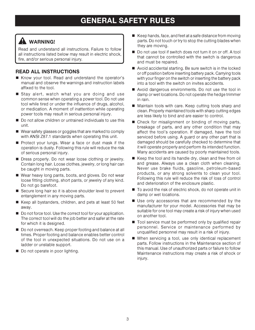 Ryobi P2601 manual General Safety Rules, Read ALL Instructions 