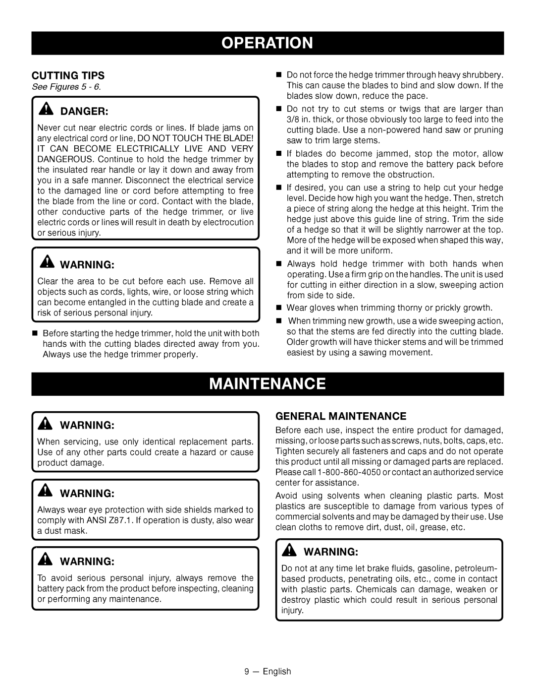 Ryobi P2603 manuel dutilisation Cutting Tips, General Maintenance, See Figures 5 