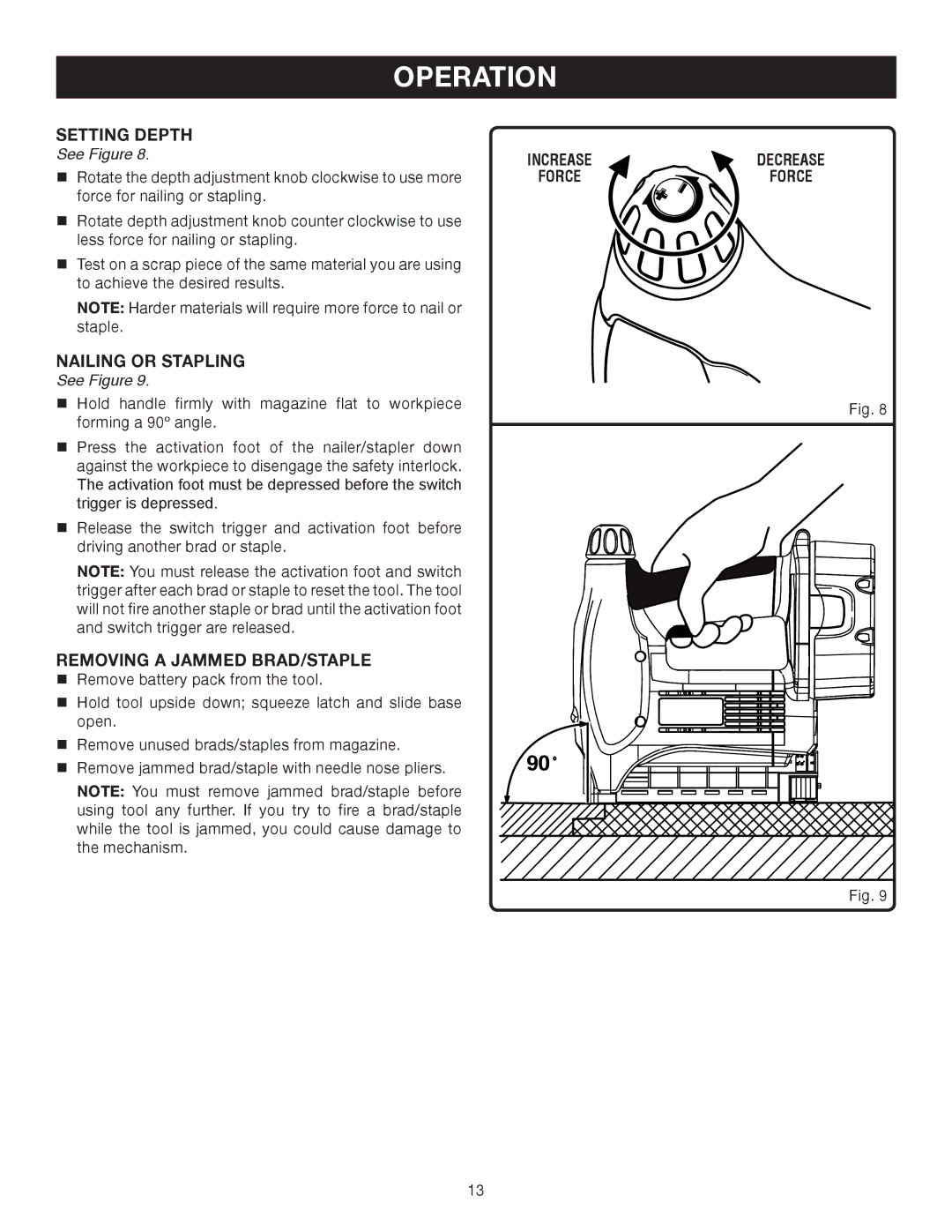 Ryobi P300 manual Setting Depth 