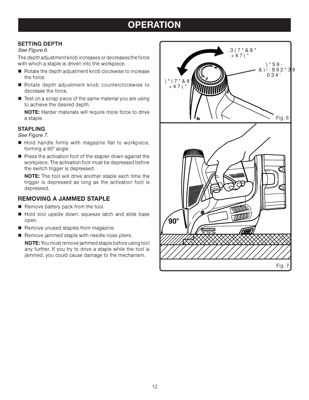 Ryobi P301 manual Removing a Jammed Staple, Setting Depth 