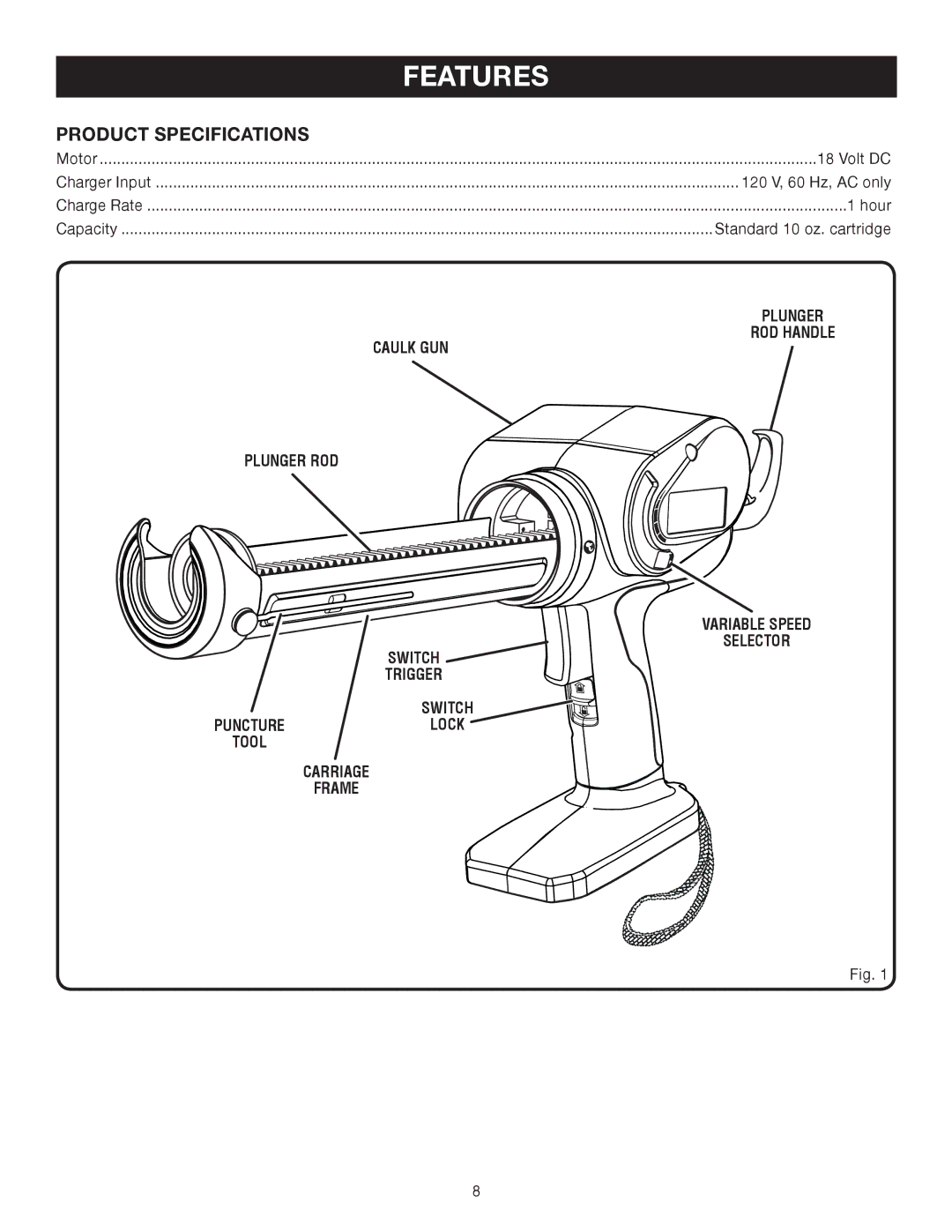 Ryobi P310 manual Features, Product Specifications 