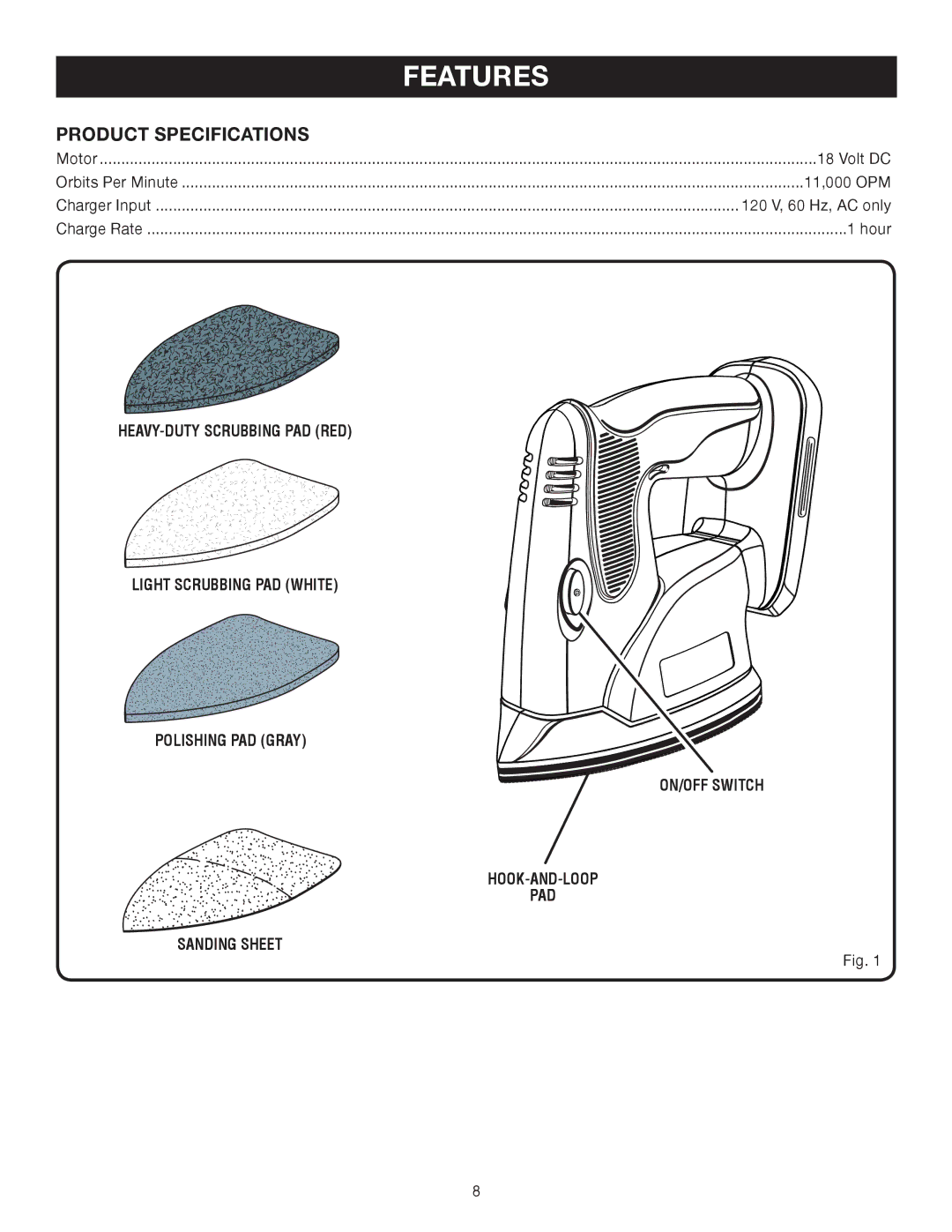 Ryobi P400 manual Features, Product Specifications 