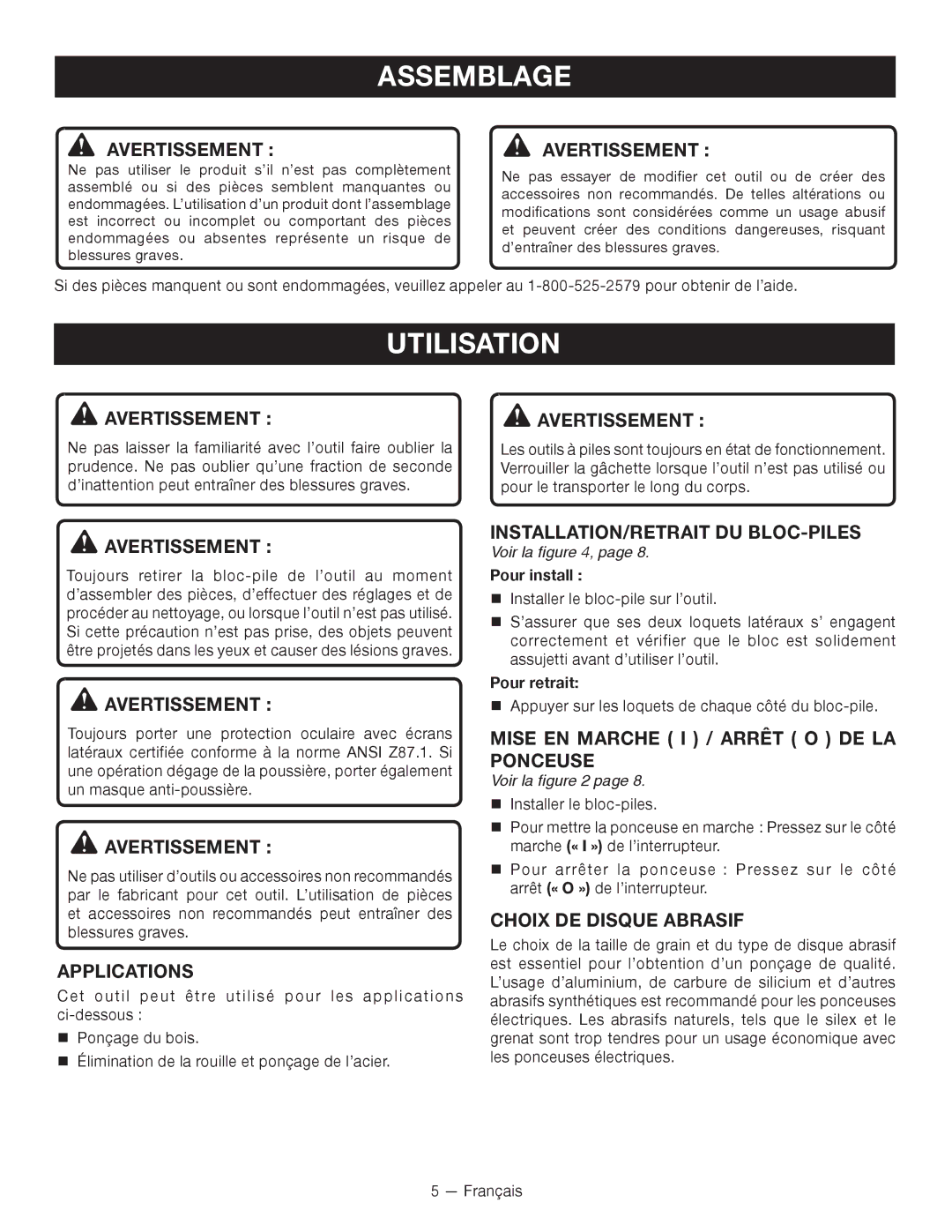 Ryobi P410 manuel dutilisation Assemblage, Utilisation 