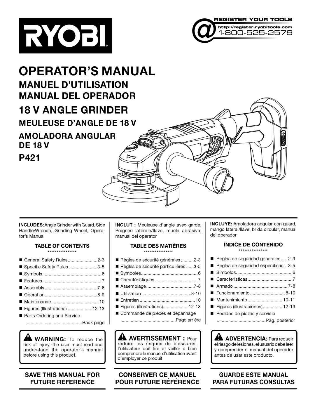 Ryobi P421 manuel dutilisation OPERATOR’S Manual 