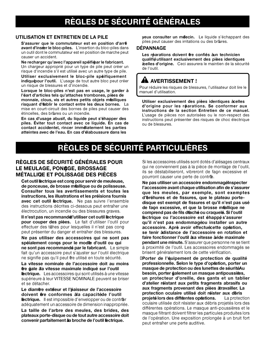 Ryobi P421 manuel dutilisation Règles DE Sécurité Particulières, Utilisation ET Entretien DE LA Pile, Dépannage 