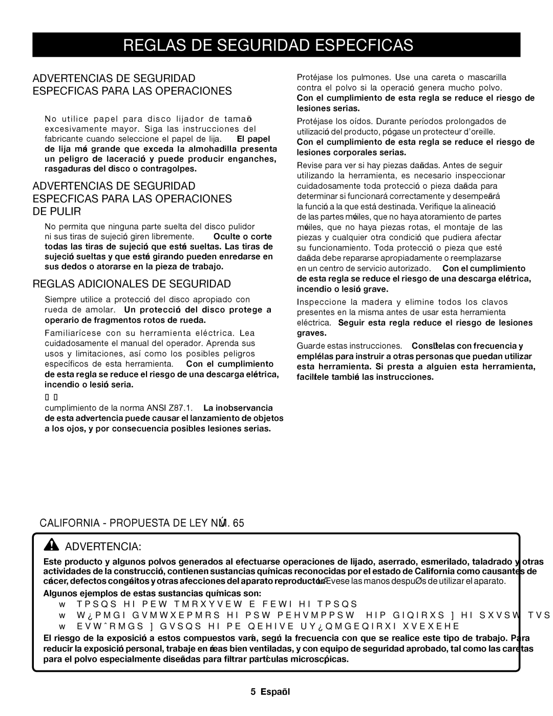 Ryobi P421 manuel dutilisation Reglas Adicionales DE Seguridad, California Propuesta DE LEY NÚM Advertencia 