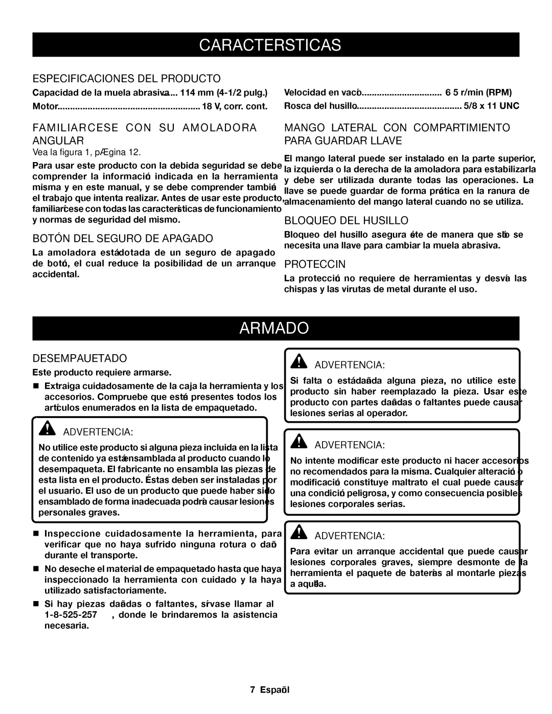 Ryobi P421 manuel dutilisation Características, Armado 