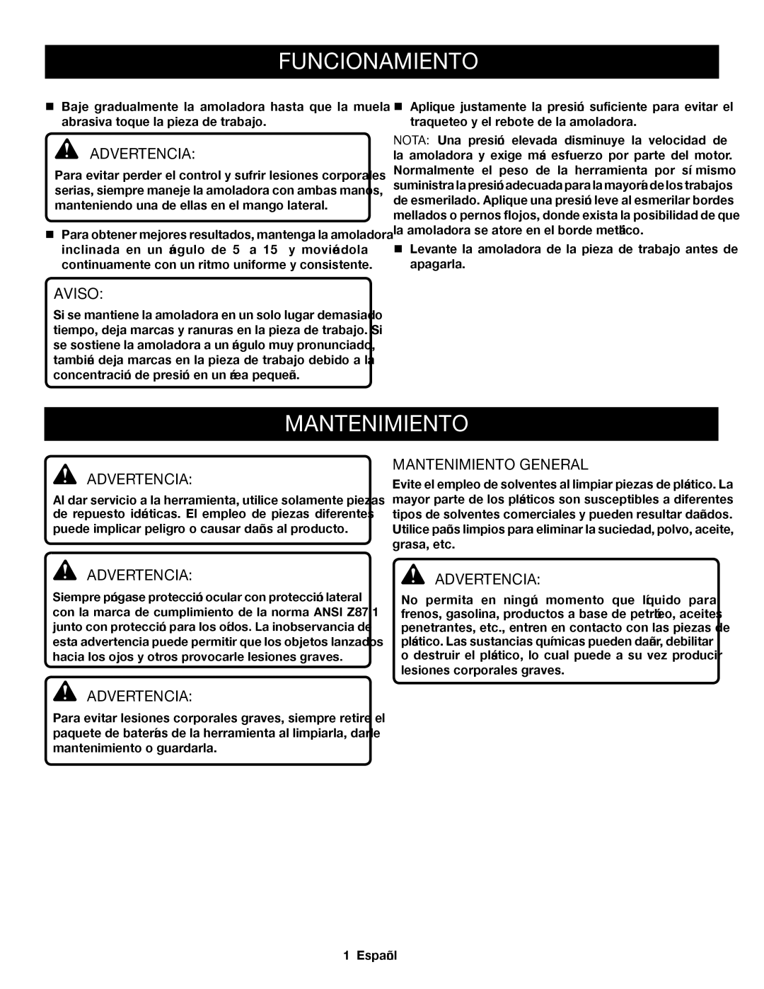 Ryobi P421 manuel dutilisation Mantenimiento General 