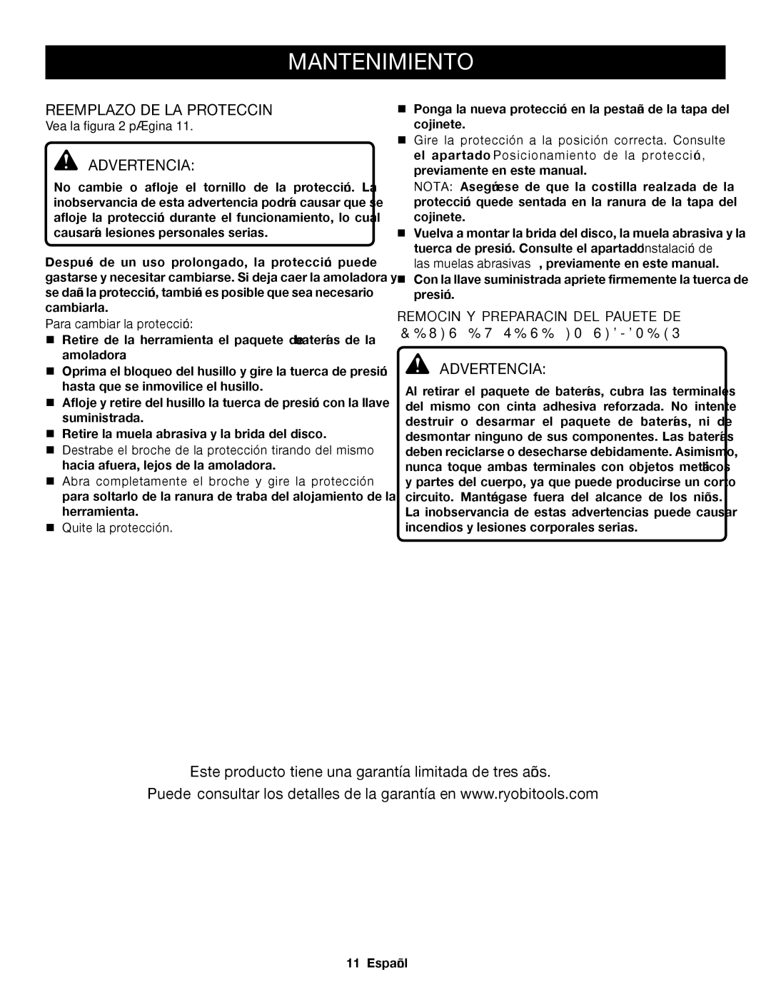 Ryobi P421 manuel dutilisation Reemplazo DE LA Protección, Vea la figura 2 página, Para cambiar la protección 