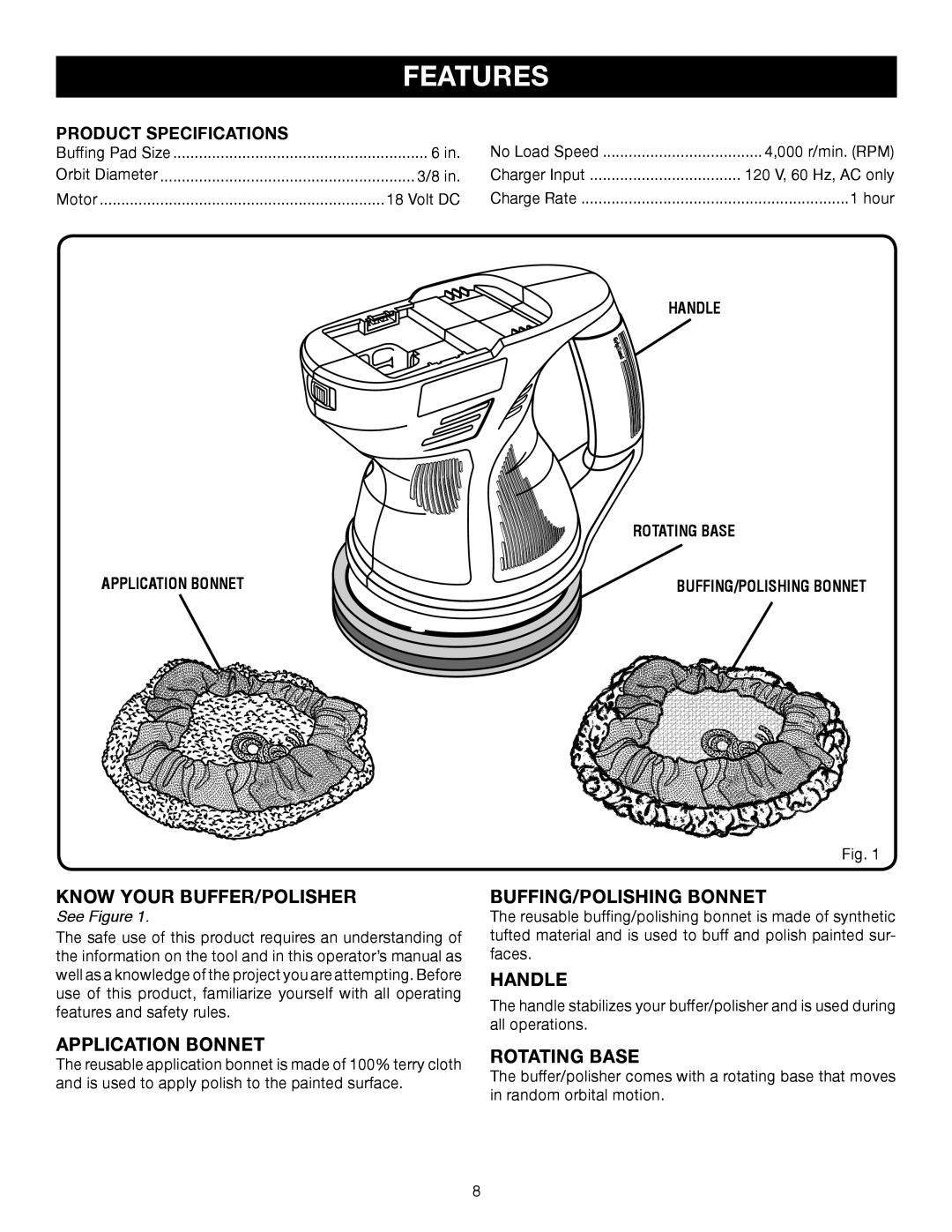 Ryobi P430 manual Features 