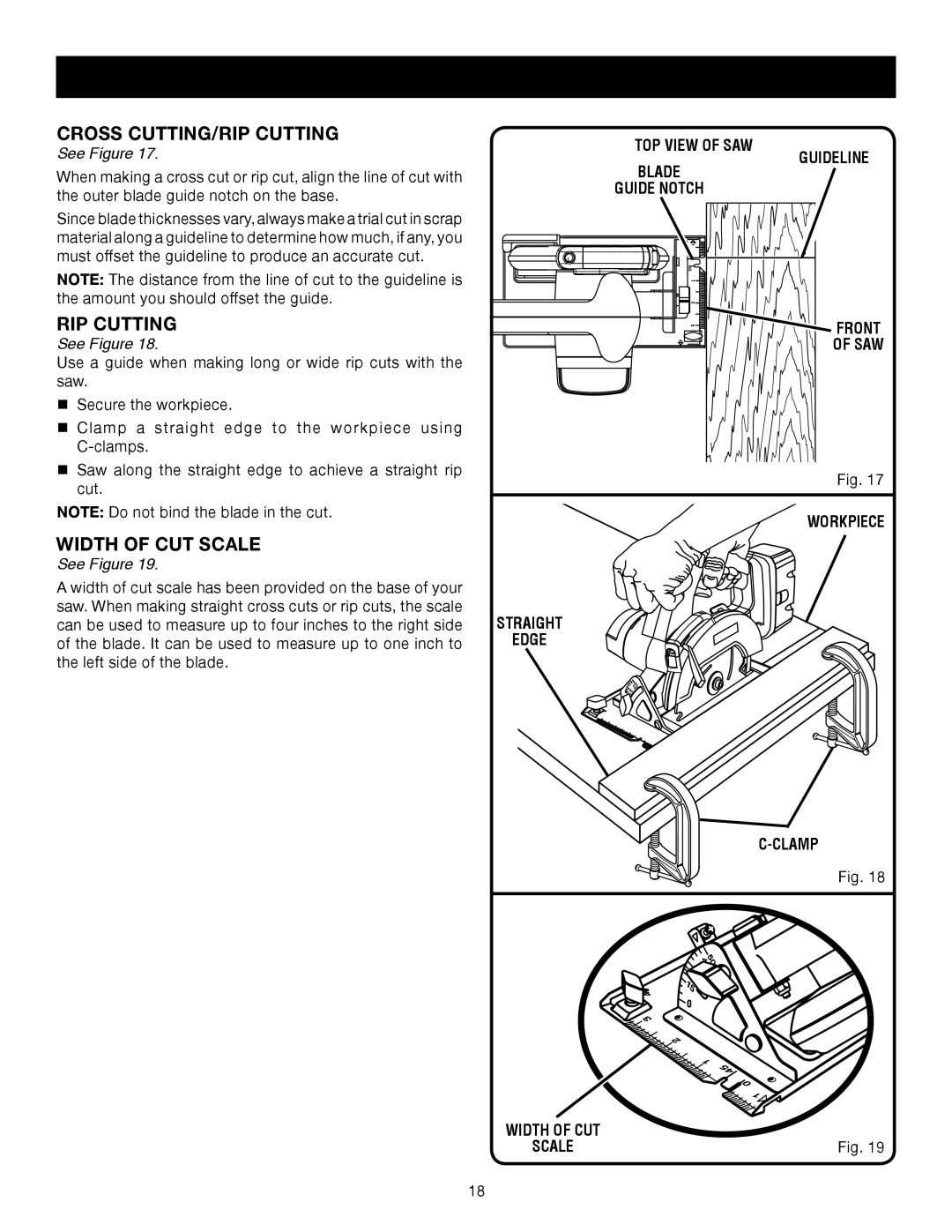 Ryobi P500 manual Cross CUTTING/RIP Cutting, Guideline, Blade, Workpiece Straight Edge Clamp 