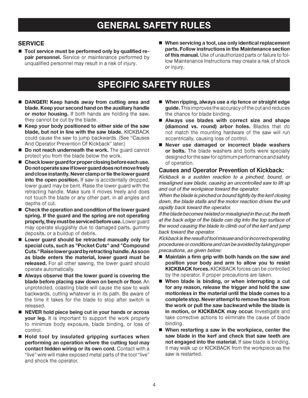 Ryobi P500 manual Specific Safety Rules, Service 