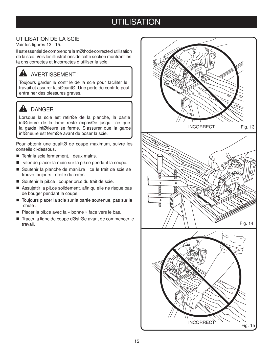 Ryobi P500 manual Utilisation DE LA Scie, Voir les figures 13 à 