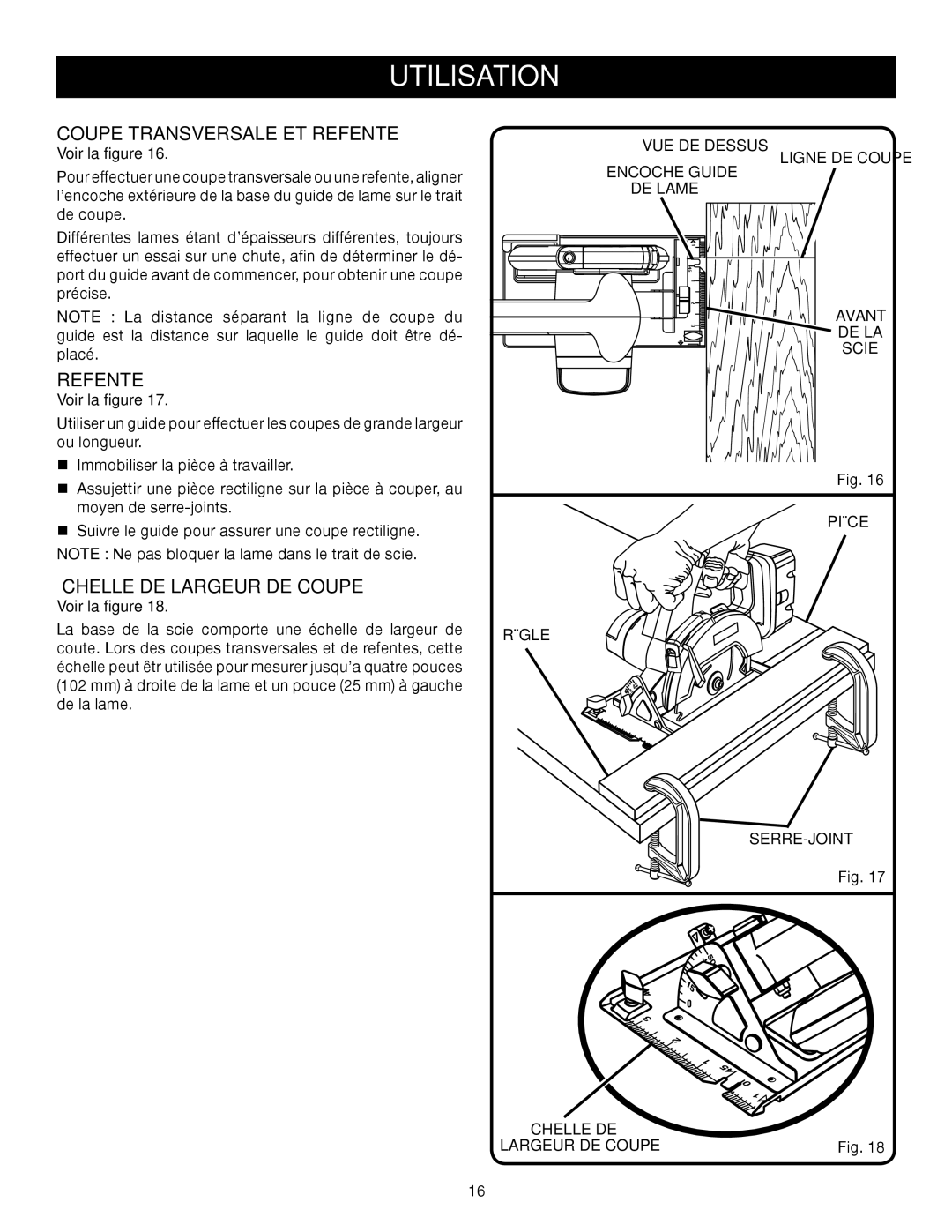 Ryobi P500 manual Coupe Transversale ET Refente 