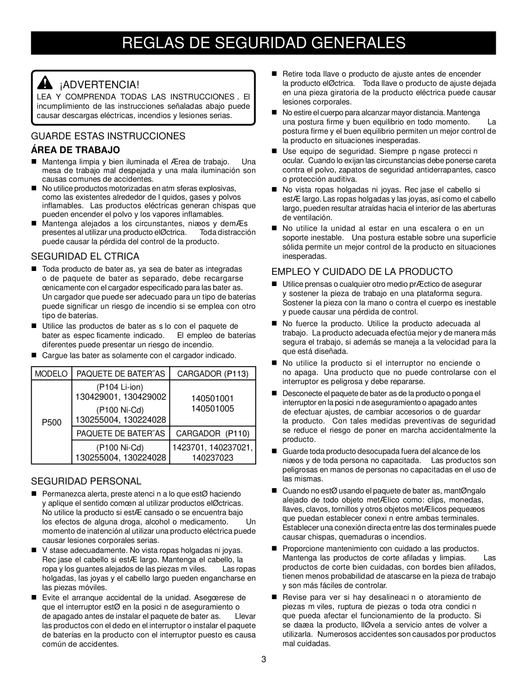 Ryobi P500 manual Reglas DE Seguridad Generales, ¡Advertencia, Seguridad Eléctrica, Seguridad Personal 