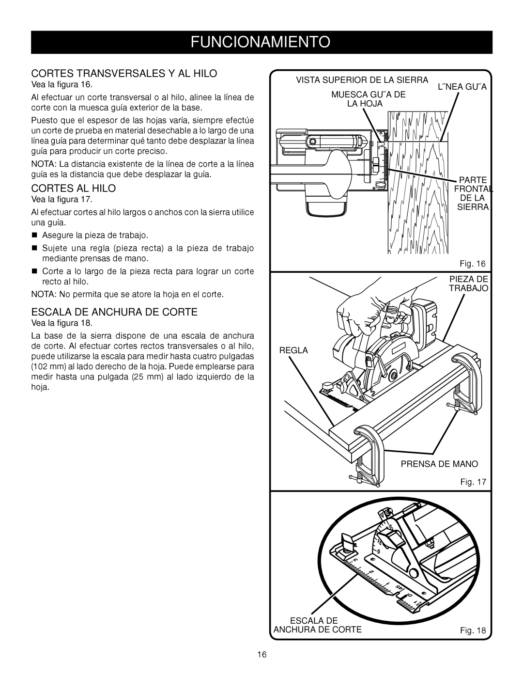 Ryobi P500 manual Cortes Transversales Y AL Hilo, Cortes AL Hilo 