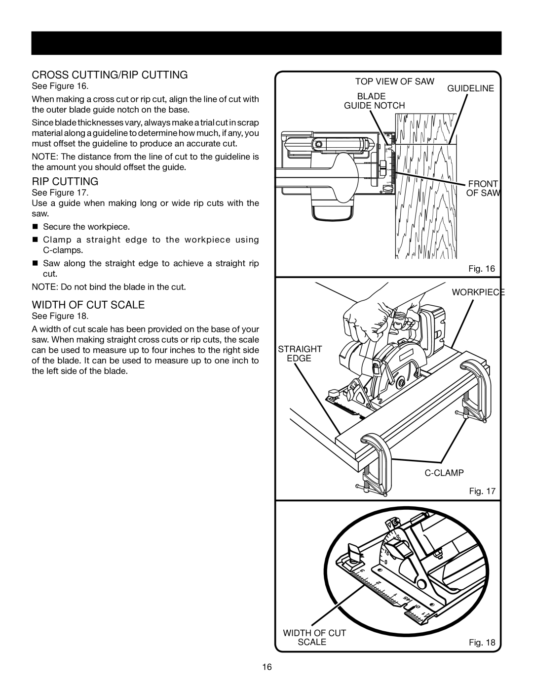 Ryobi P500 manual Cross CUTTING/RIP Cutting, TOP View of SAW Guideline Blade Guide Notch, Edge Clamp 