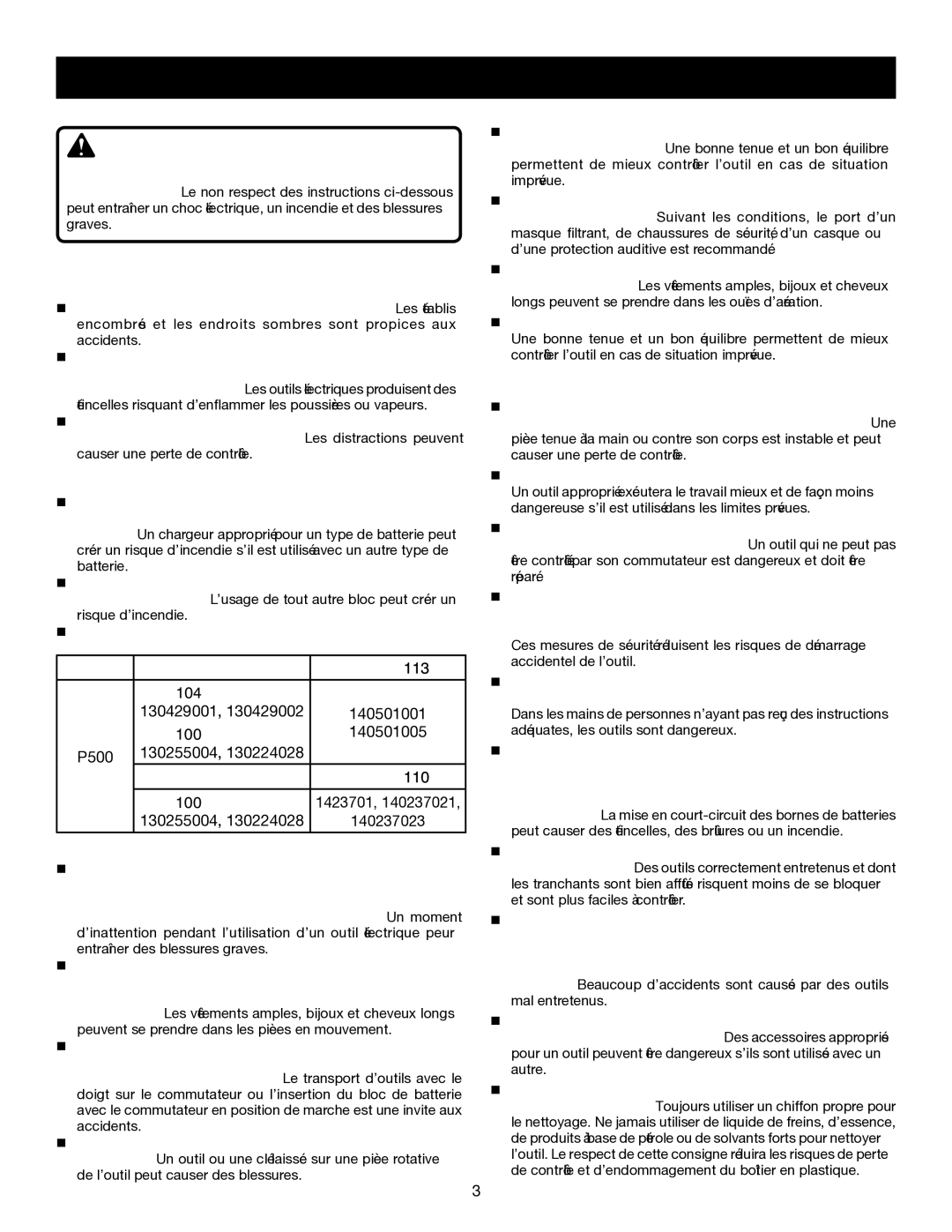 Ryobi P500 manual Règles DE Sécurité Générales, Avertissement !  