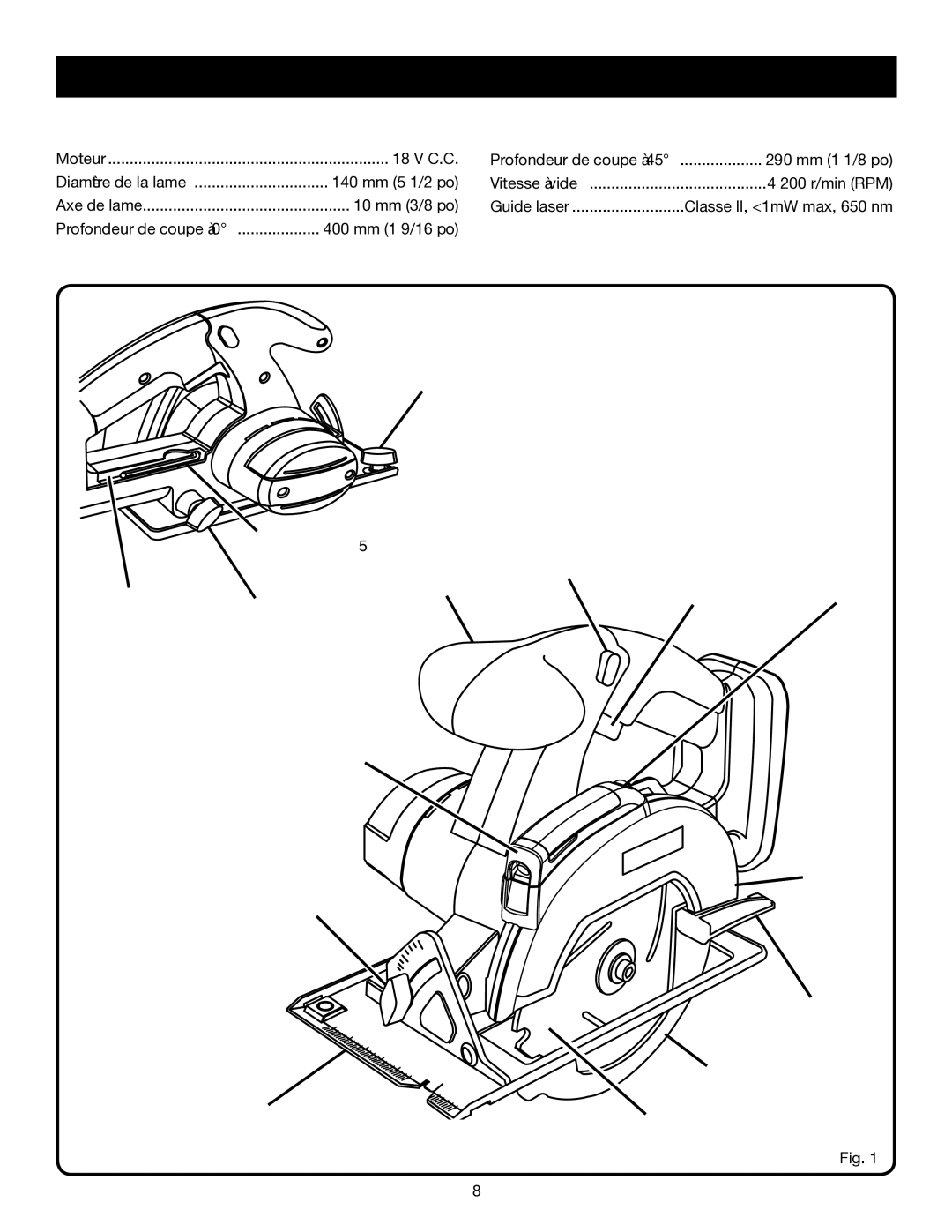 Ryobi P500 manual Caractéristiques, Fiche Technique 