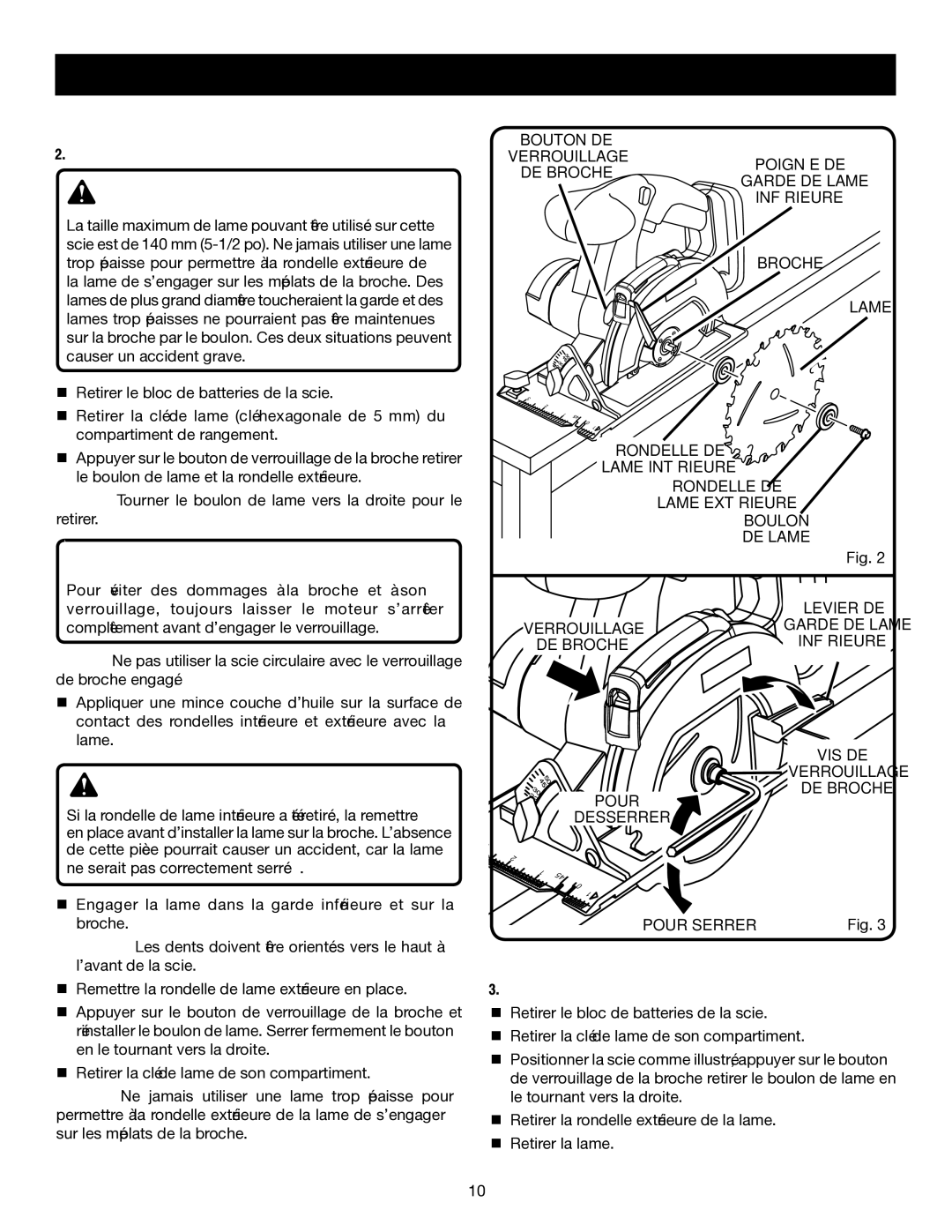 Ryobi P500 manual Installation DE LA Lame, Retrait DE LA Lame 