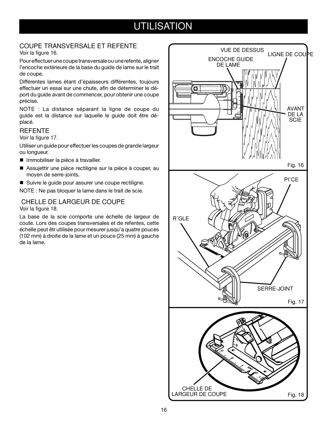 Ryobi P500 manual Coupe Transversale ET Refente 