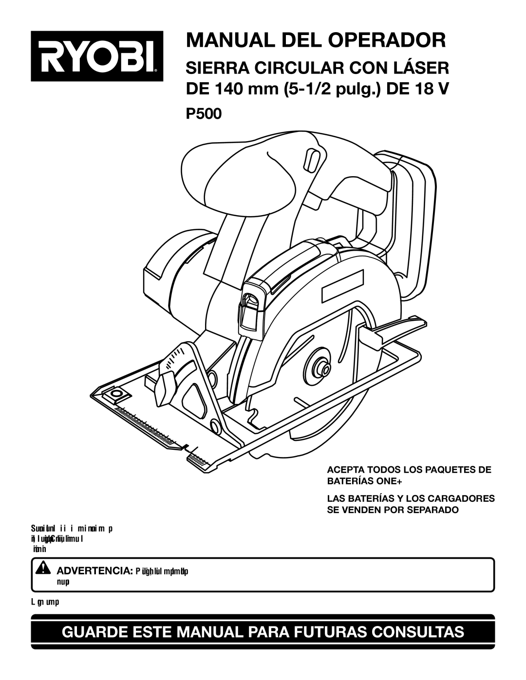 Ryobi P500 manual Manual DEL Operador, Guarde Este Manual Para Futuras Consultas 